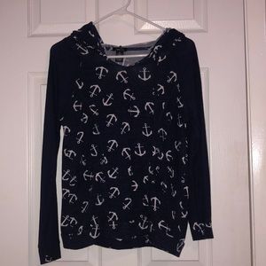 Navy blue Anchor top with hoodie